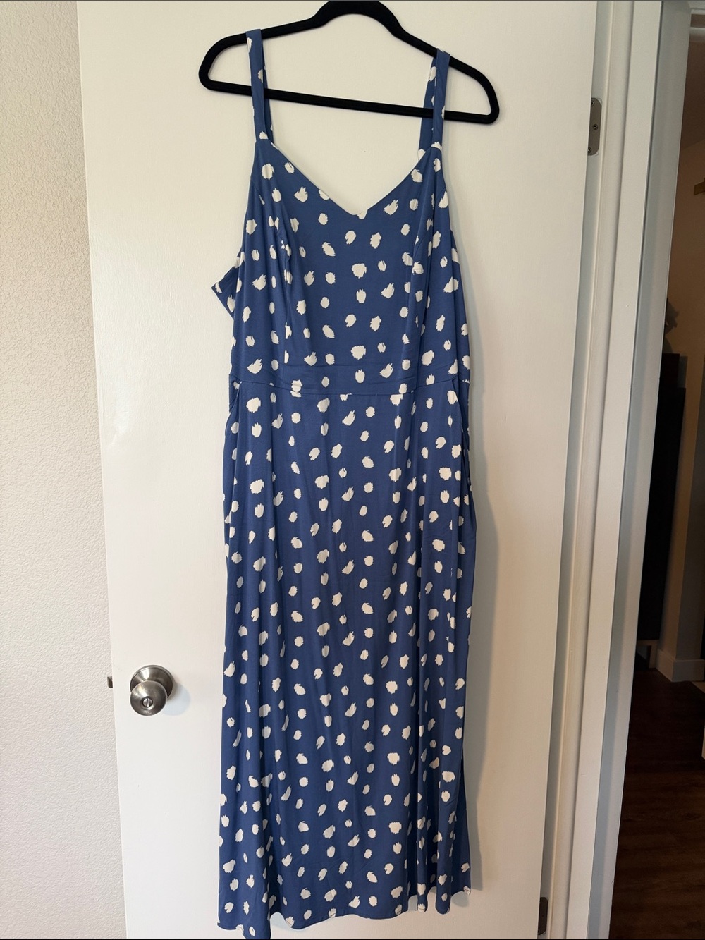 41 Hawthorn Blue Polka Dot Spaghetti Strap Maxi Dress